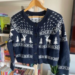 Old Navy Navy Blue and White Sweater